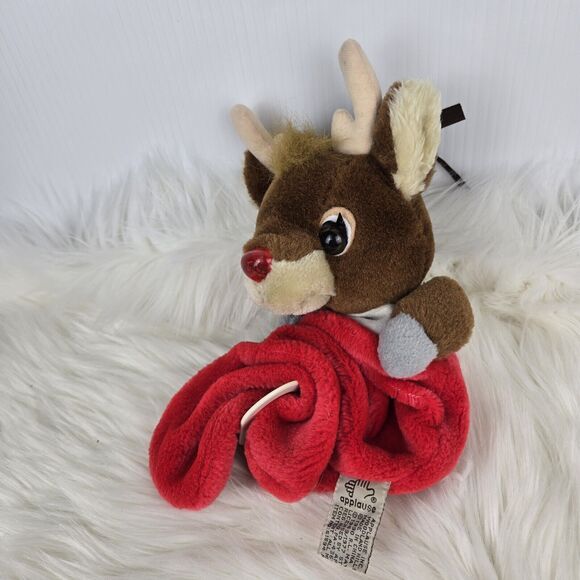 Vtg Applause Rudolph the Red Nose Reindeer in Stocking Musical Pull String Plush - Picture 2 of 9